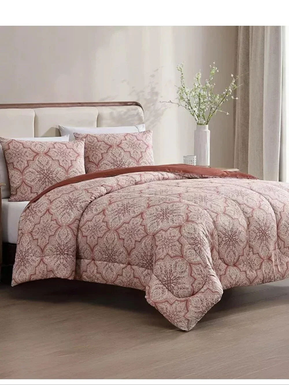 New Twin Reversible Rose Medallion 3pc Comforter Set -1473-1203